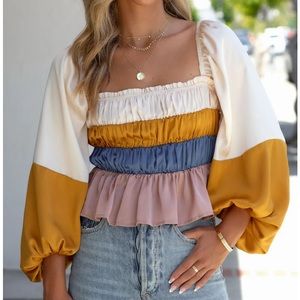 VICI She Is Unforgettable Satin Smocked Blouse